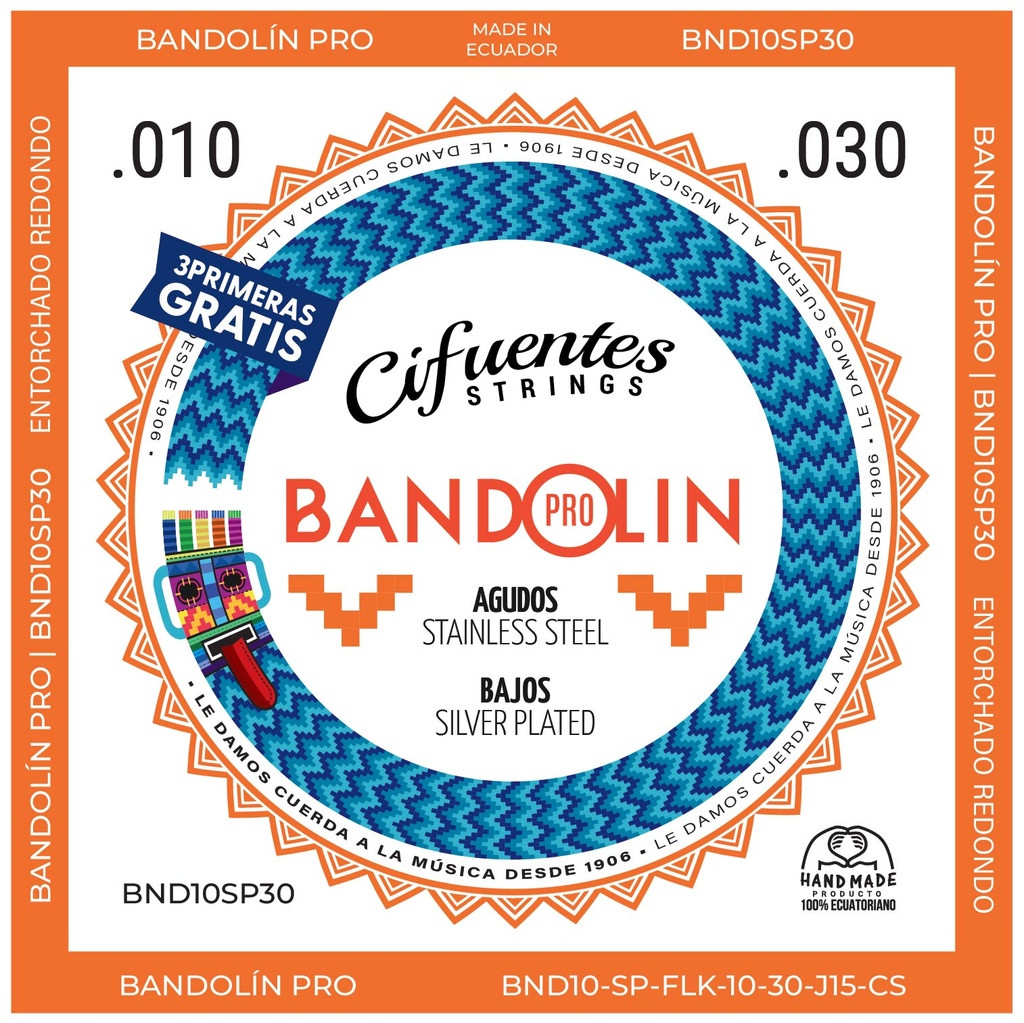 [BND10-SP-FLK-10-30-J15-CS] Juego-Bandolin-Ecuatoriano-10-30-Silver Plated-15 Cuerdas