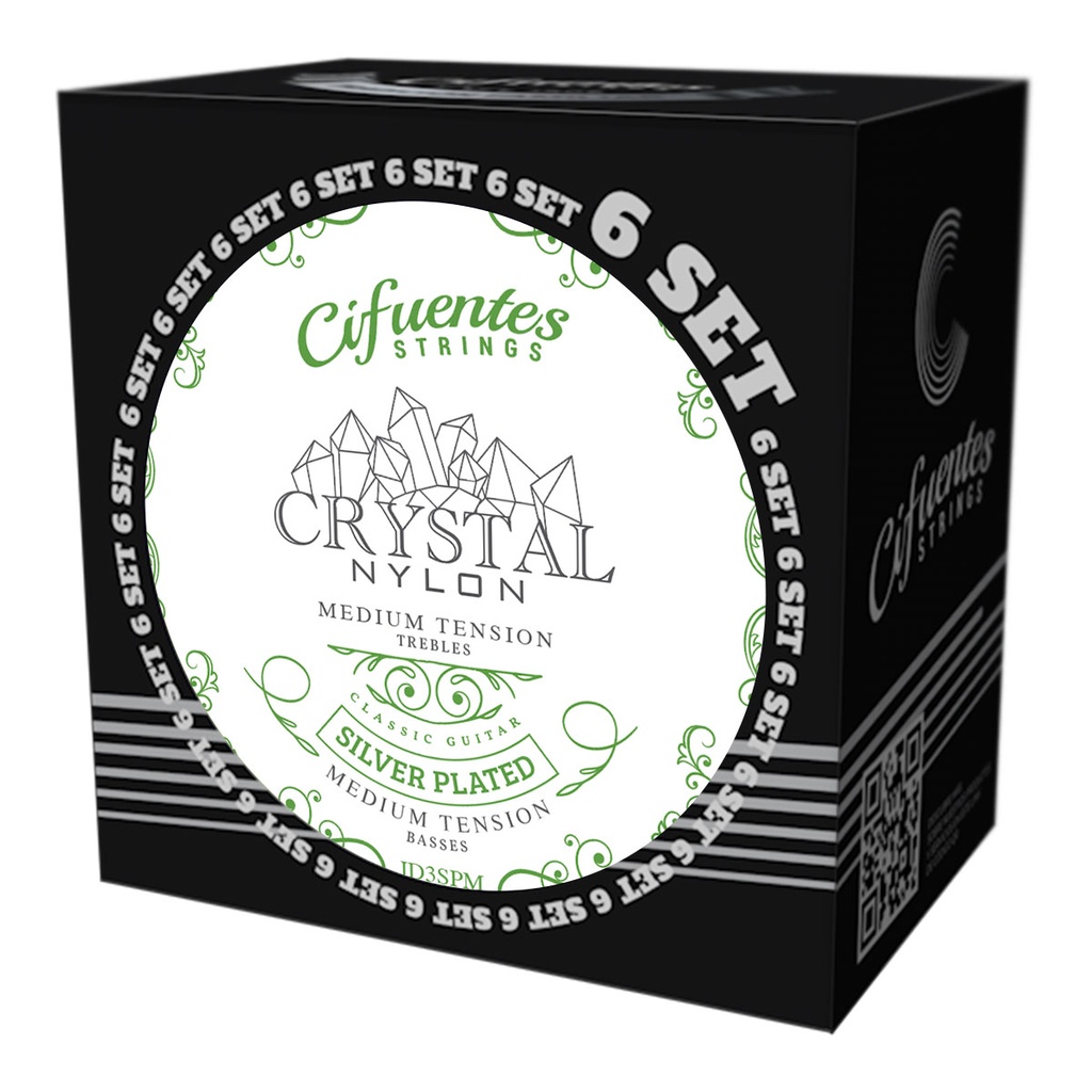 [JD3-SP-GC-TM-S6-CS] Set 6-Clasica-Crystal Nylon-Silver Plated-Medium Tension