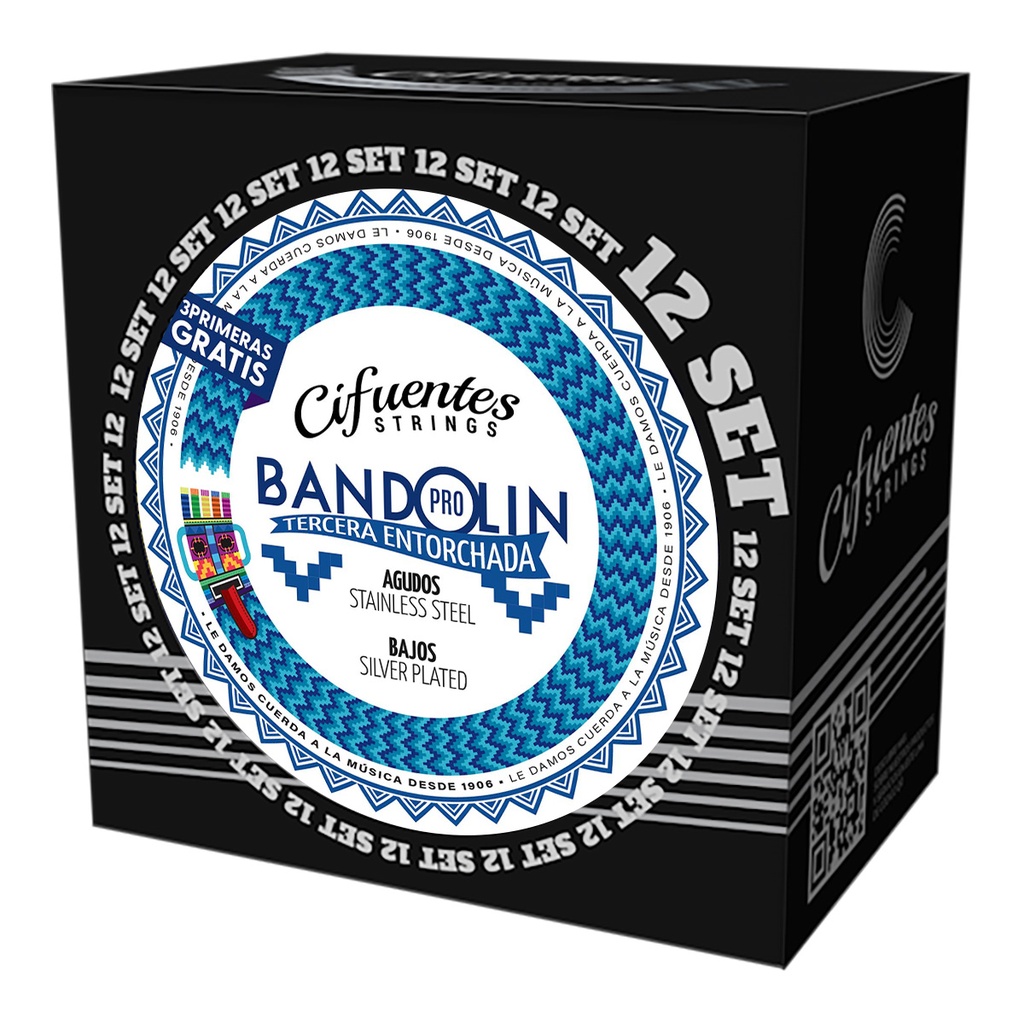 [BND8-3E-SP-FLK-8-30-S12-CS] Set 12-Bandolin-Ecuatoriano-3ra Entorchada-08-30-Silver Plated