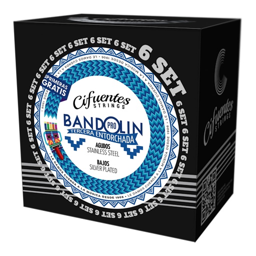 [BND8-3E-SP-FLK-8-30-S6-CS] Set 6-Bandolin-Ecuatoriano-3ra Entorchada-08-30-Silver Plated